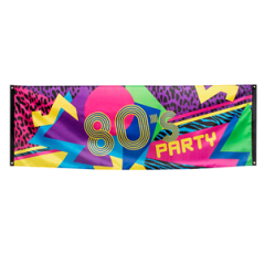 Bannière polyester '80's party' (74 x 220 cm)