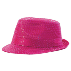 Chapeau borsalino à sequin rose néon - Taille adulte