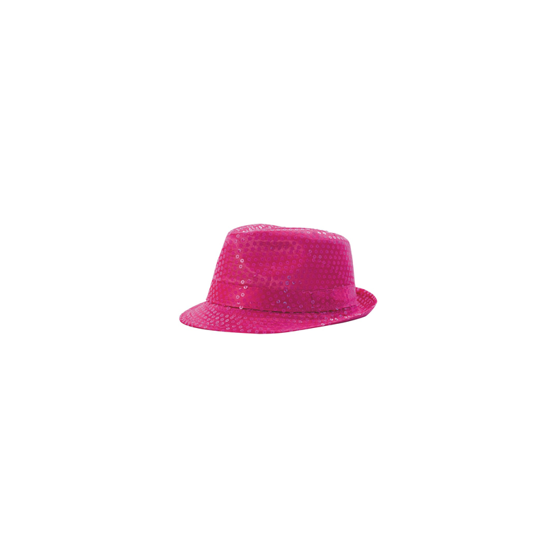 Chapeau borsalino à sequin rose néon - Taille adulte