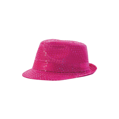 Chapeau borsalino à sequin rose néon - Taille adulte