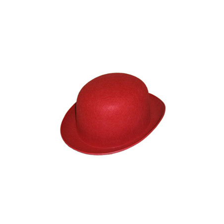 Chapeau melon rouge - feutre - haut 12 cm diam 28 cm