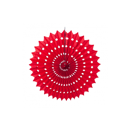 Éventail rouge papier - Diam. 20cm