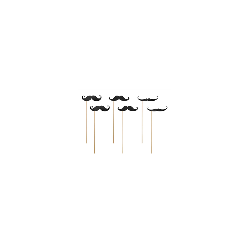 Lot de 6 Moustaches sur bâton, 24 cm env. (3 modèles) pour photobooth