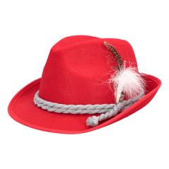 Chapeau en feutrine rouge avec plumes et corde / Taille adulte