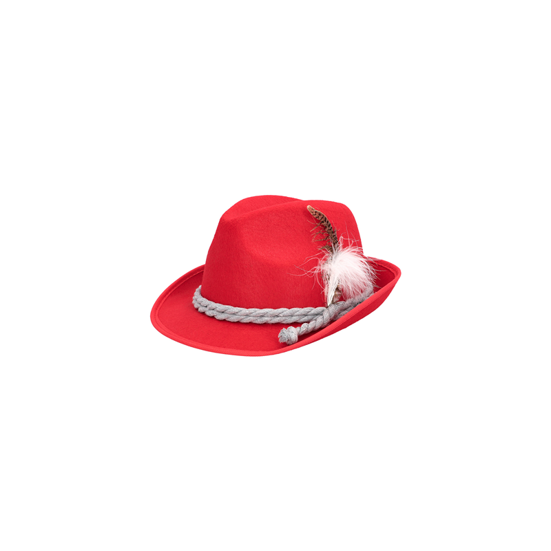 Chapeau en feutrine rouge avec plumes et corde / Taille adulte