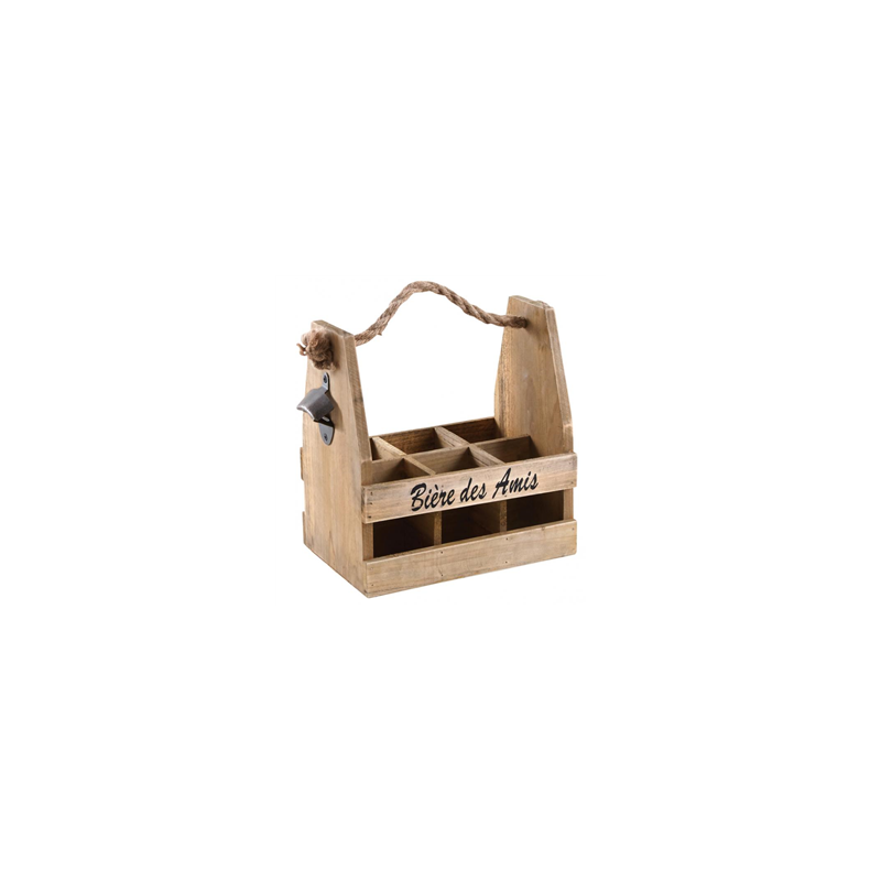 Porte-bouteilles de bières en bois avec décapsuleur 26,5 x 17,5 x 12,5-28cm