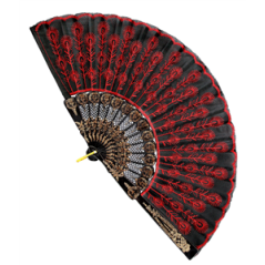 Eventail Flamenco en dentelle rouge et noir / Diam. 25 cm