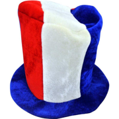 Haut de forme bleu blanc rouge polyester - Haut. 25cm Diam. 28cm