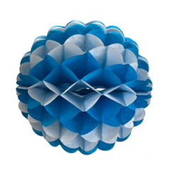 Boule festonnée blanche et bleue turquoise - papier ignifuge - Diam. 25cm