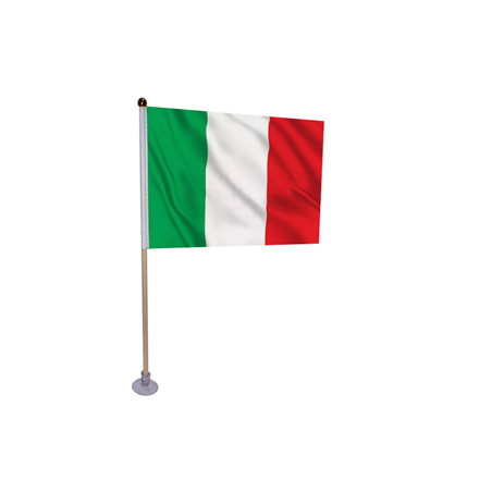10 drapeaux Italie de 21 x 14cm sur hampe avec ventouse de 32cm - bois/tissu