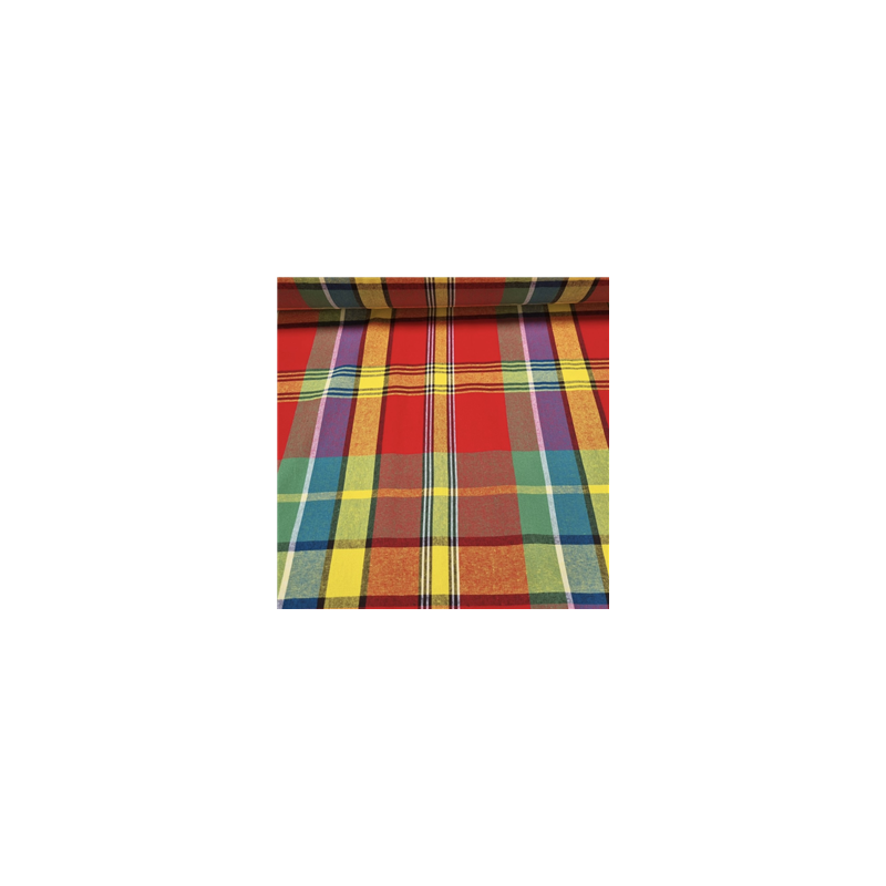 Tissu coton Madras rouge - Larg. 145 cm (vendu au mètre)