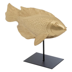 Statuette Poisson en Résine dorée 25cm - L. 31 x l. 10 x H. 25 cm