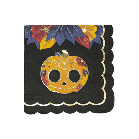 Lot de 16 serviettes festonnées 33x33cm Dia de Los Muertos