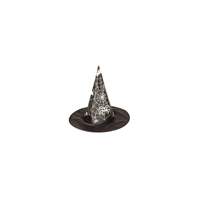 Chapeau de sorcière noir  et  toile d'araignée blanche (Taille adulte)