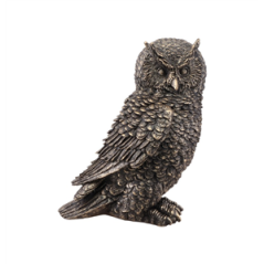 Statue de chouette en résine effet bronze 11 x 15 x 19,5 cm