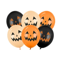 Lot de 6 Ballons Citrouilles Halloween orange et noir - Diam. 30 cm