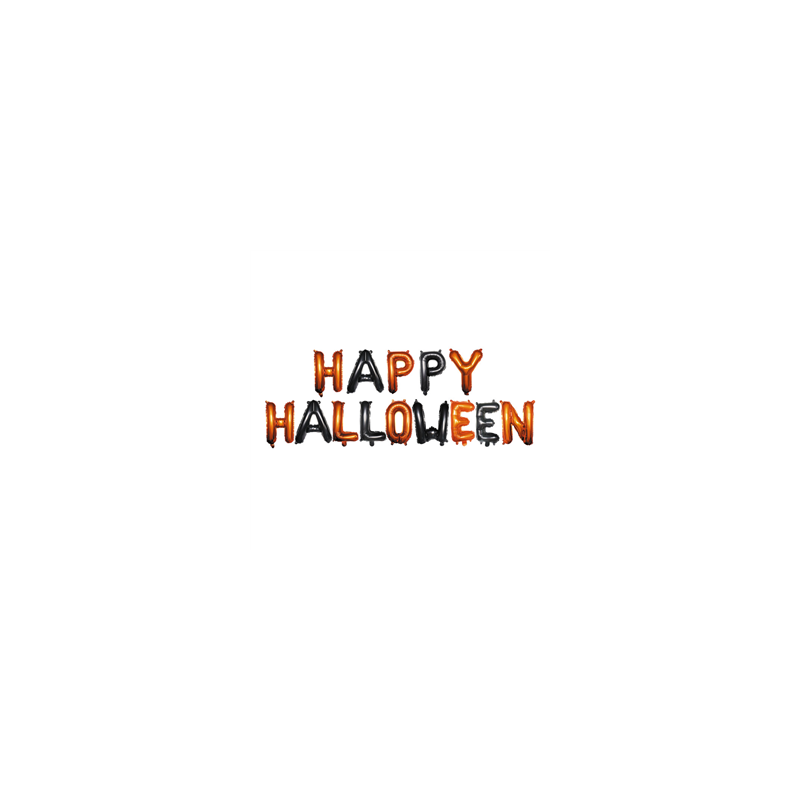 Lot 14 Ballons Lettre 'HAPPY HALLOWEEN' mylar noir et orange (Haut. 40 cm)