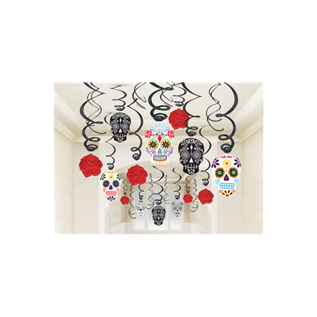 Lot de 30 tourbillons Dia de los Muertos - Haut. 60cm