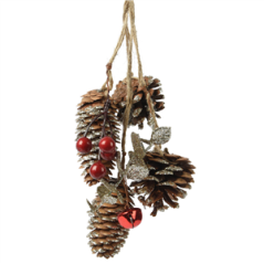 Suspension de pommes de pin, baie et clochette - Haut. 25cm