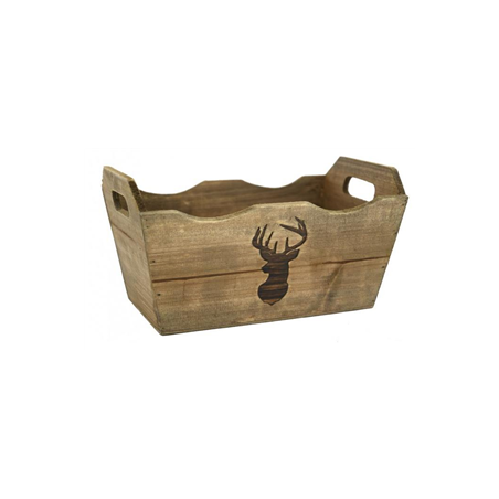 Corbeille en bois teinté 2 anses (motif aléatoire) - 31 x 19 x 14cm