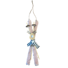 Skis en bois fourrure rose clair et renne - Haut. 29cm