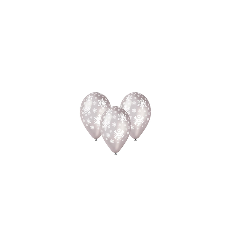 Ballon argent motif flocons de neige x8 - Diam. 30cm