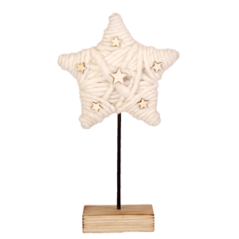 Etoile en bois et laine blanche - 25 x 14 x 8 cm
