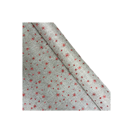 Toile de jute - Motif Etoiles à paillettes rouges - Larg150cm - 100% polyester
