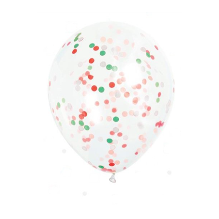 Ballon transparent à confettis x3 (rouge/vert/blanc) - Diam. 29cm