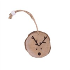 Rondin de bois motif Renne à suspendre dans un sapin / Diam. 7 cm