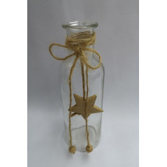 Bouteille avec étoile - verre et bois - Haut. 16cm Diam. 5cm