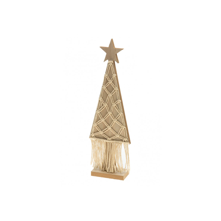 Sapin en bois  et  macramé sur socle (12 x 5 x 36 cm)