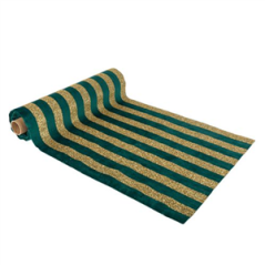 Chemin de table velours rayé vert sapin et or 28cm x 3m