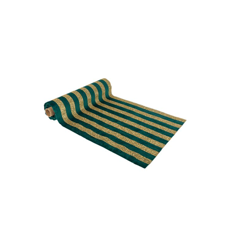 Chemin de table velours rayé vert sapin et or 28cm x 3m