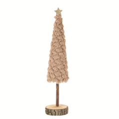Sapin moumoute taupe sur socle bois 7 x 33cm