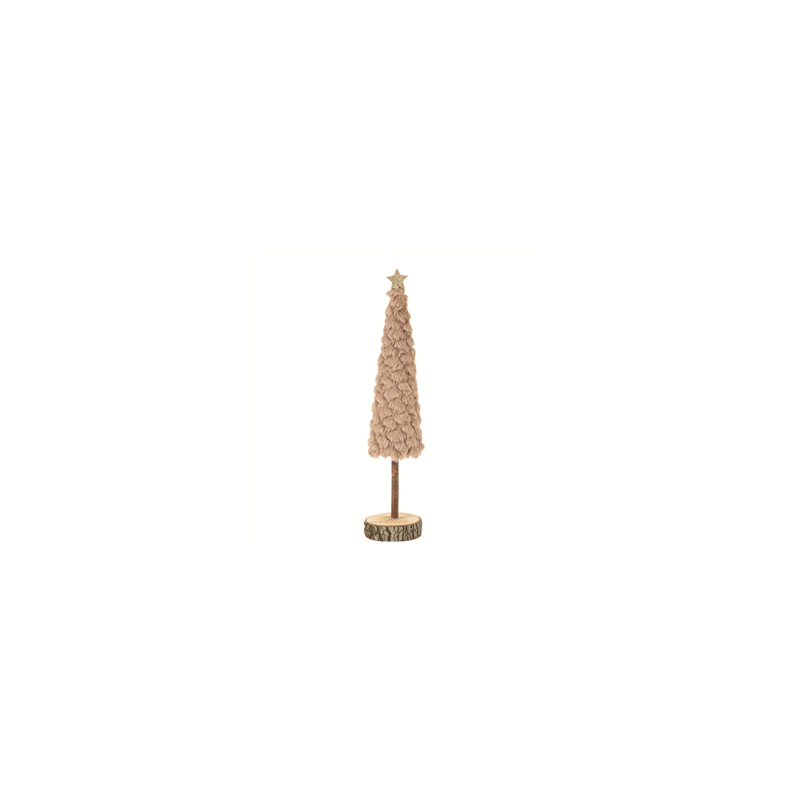 Sapin moumoute taupe sur socle bois 7 x 33cm