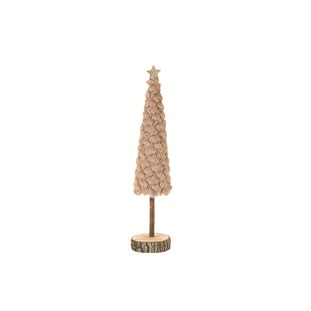 Sapin moumoute taupe sur socle bois 7 x 33cm