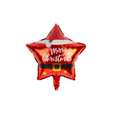 Ballon Mylar Étoile du Père Noël Rouge/Blanc/Noir 45cm (Paille Incluse)