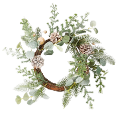 Couronne Pommes de Pin, Feuillages enneigés et Paillettes Ø45cm