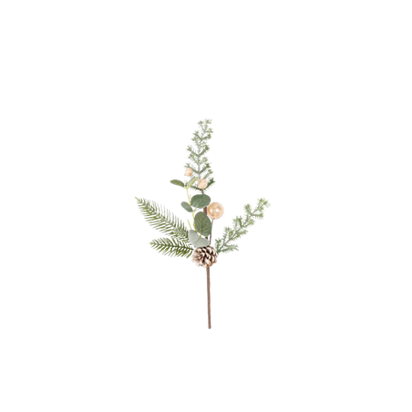 Branche Pommes de pin feuillage enneigé et paillettes - Haut. 35cm