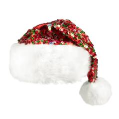 Bonnet Noël à sequins vert  et  rouge - Taille adulte