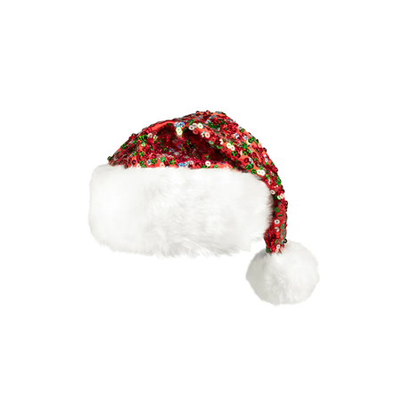 Bonnet Noël à sequins vert  et  rouge - Taille adulte