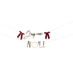 Guirlande Joyeux Noël Papier Or avec 2 nœuds velours rouge - 180cm