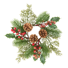 Couronne de Sapin, Houx, Pommes de Pin et Baies Rouge et Paillettes Or Ø25cm