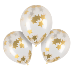 Lot de 5 Ballons à confettis étoiles Or 30cm
