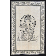 Tenture Badal Ganesh noire et blanche tissu  220 x 120 cm