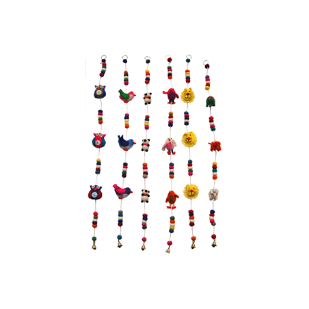 Suspension animaux avec clochette  - laine - haut: 90 cm