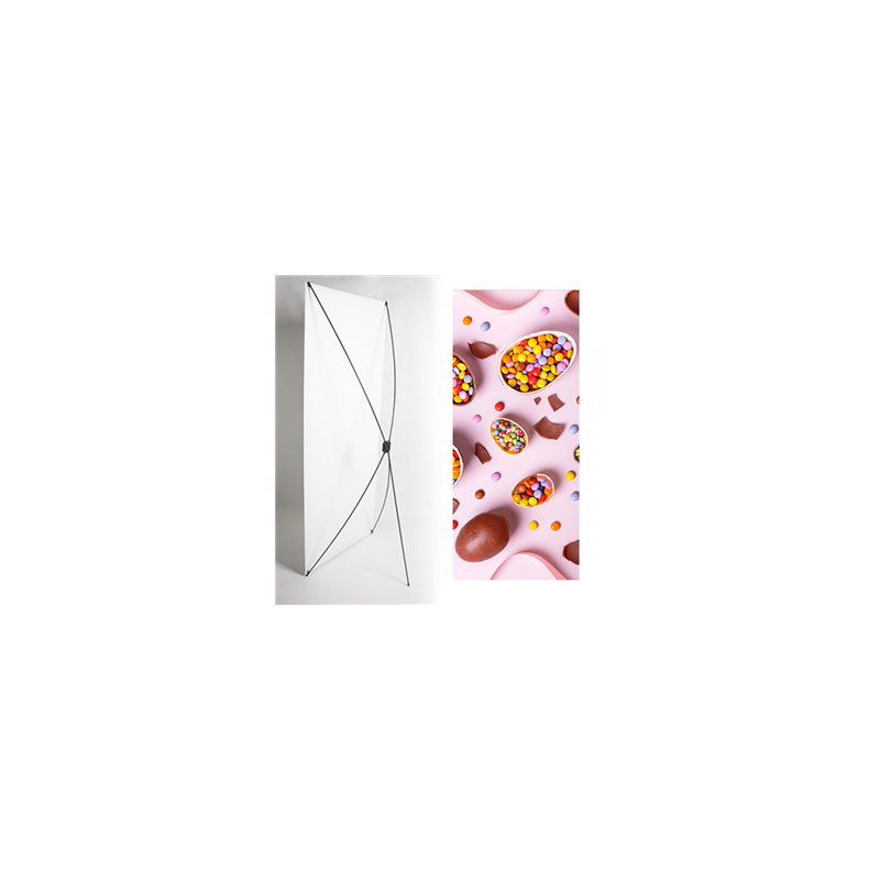Kakemono Pâques Rose Chocolats - 180 x 80 cm -Toile M1 avec structure X- Banner