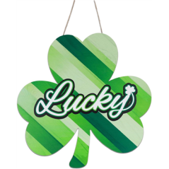 Panneau Trèfle vert Lucky St Patrick en bois 30 x 30 cm