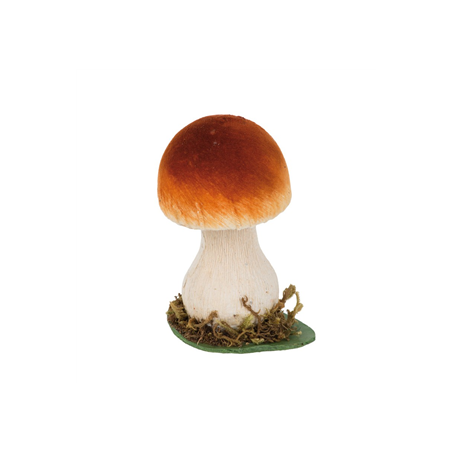 Champignon brunc et blanc en bois et mousse 10 x 8 x 13cm